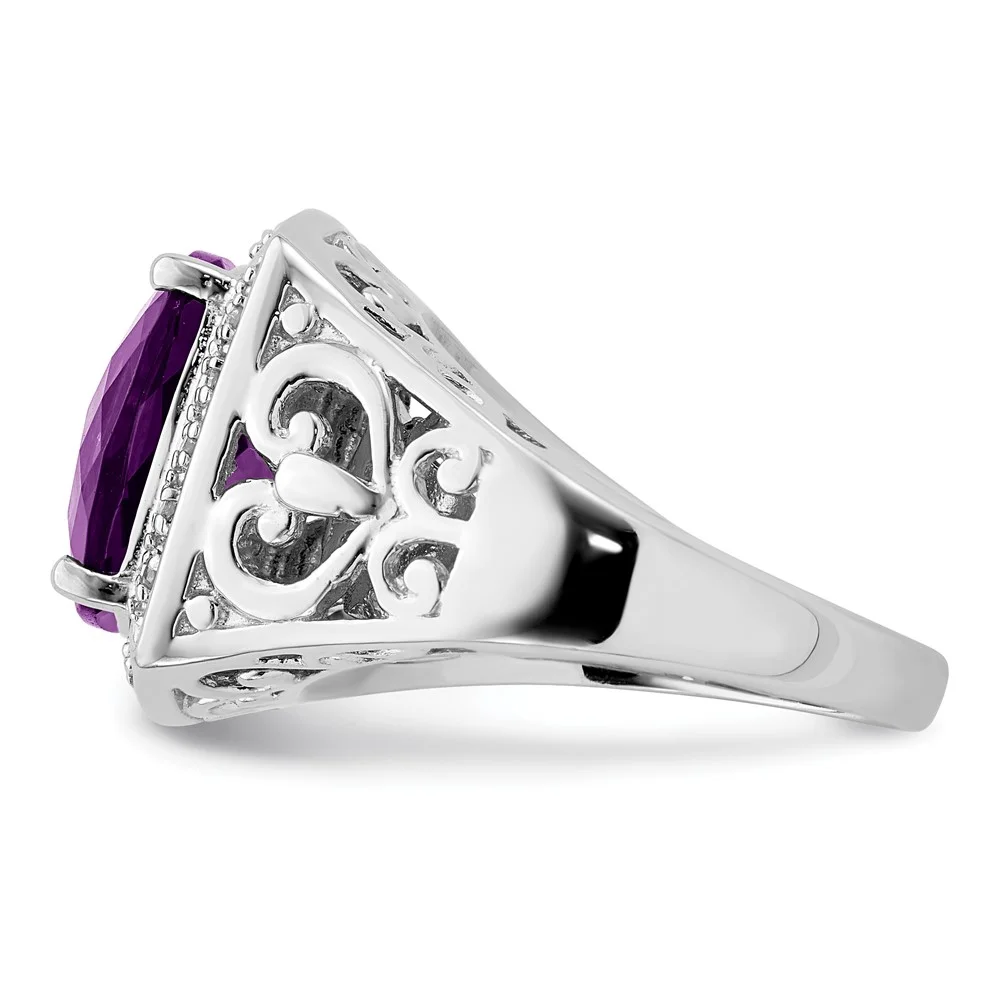 Sterling Silver Rhodium-plated Amethyst and Diamond Ring QQR4473AM-8
