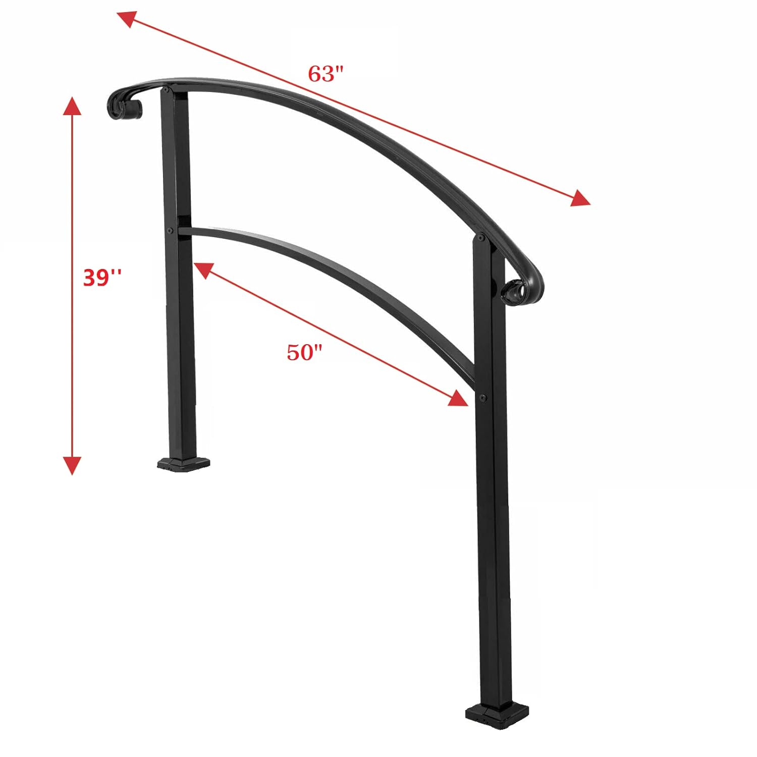 SCARIU Outdoor Hand Rails for Steps, 3 Steps Outdoor Stair Railing, Adjustable Front Porch Hand Rail
