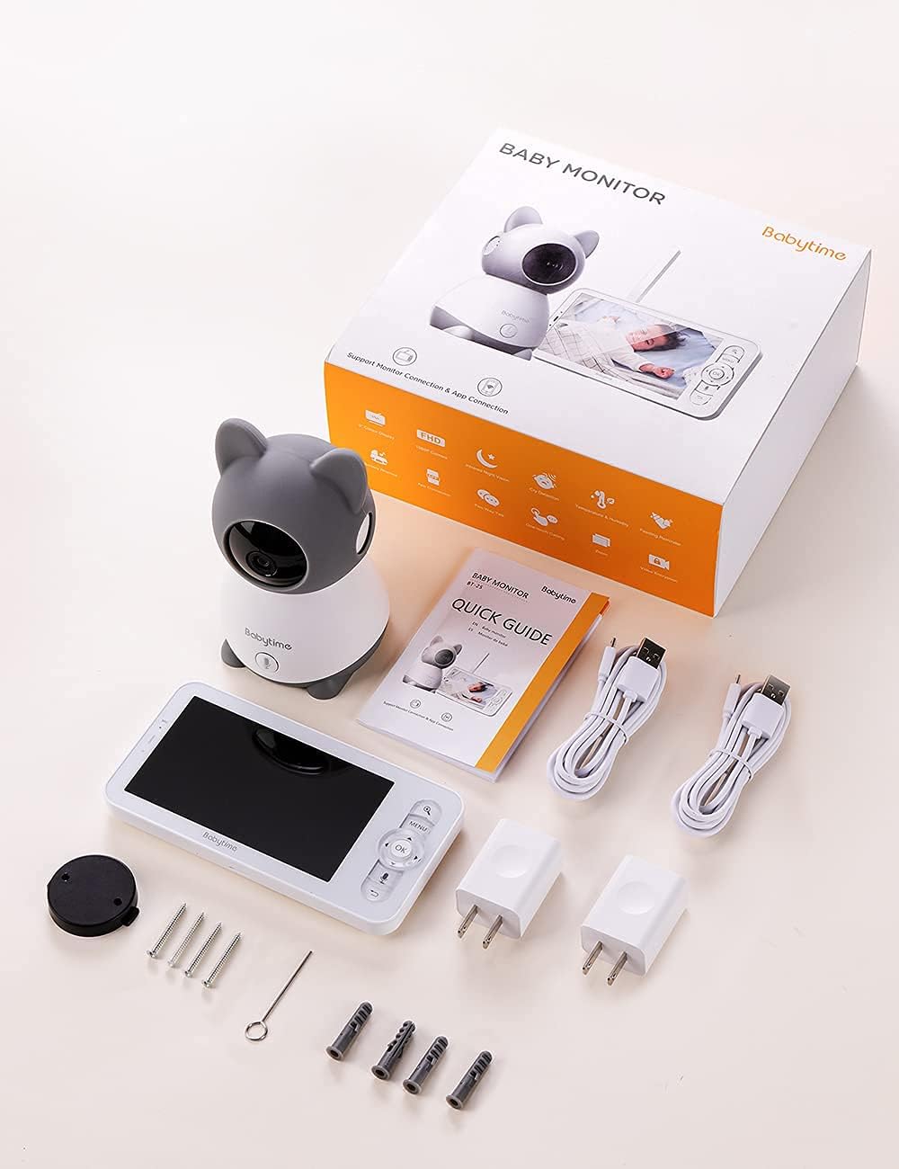 Video Baby Monitor, Baby Time 5 Color Display with 1080P Pan/Tilt Camera, Infrared Night Vision, Two-Way Audio, Temperature & Sound Alarm