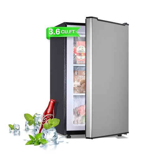 Maine Upright Freezer 3.6 Cu.Ft Mini Freezer with Reversible Stainless Steel Door Freestanding Compact Freezer with 3 Adjustable Thermostat