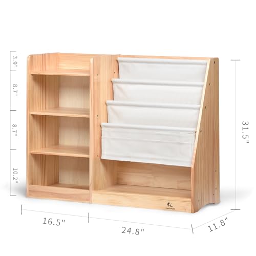 KRAND 4-Layer Kids Wooden Bookshelf, 4-Tier Layer Sling Bookcase, Baby Storage Book Rack,Toy Organizer Cabinet