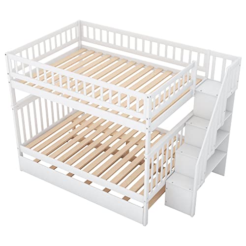 Harper & Bright Designs Twin Size Loft Bed with L-Shaped Desk and Stairs, Solid Wood Loft Bed Frame with Storage Drawers and Bookcase