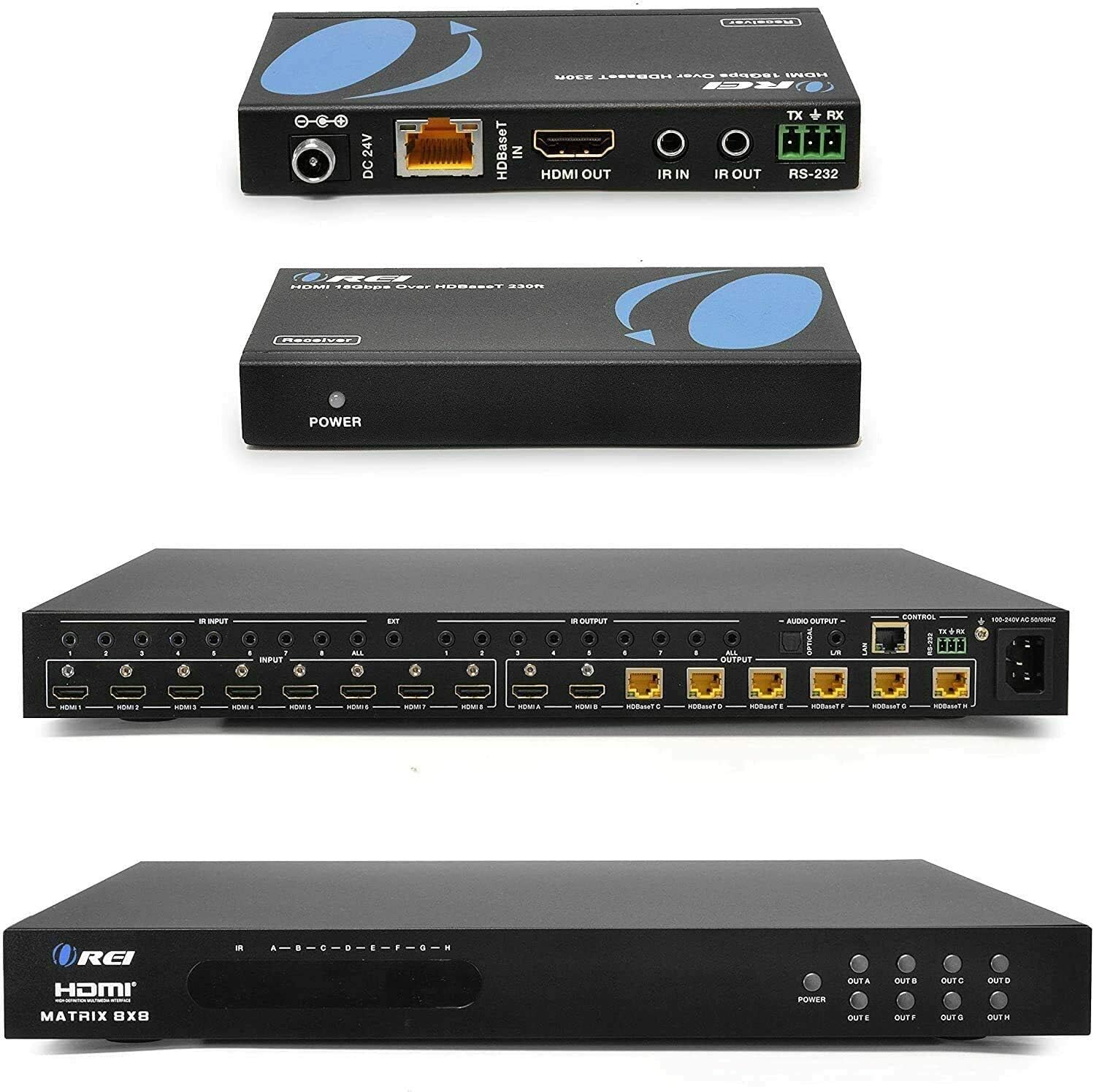 Professional 4K 4x4 HDMI Extender Matrix by OREI - HDBaseT UltraHD 4K @ 60Hz 4:2:0 Over Single CAT5e/6/7 Cable with HDR Switcher & IR Control