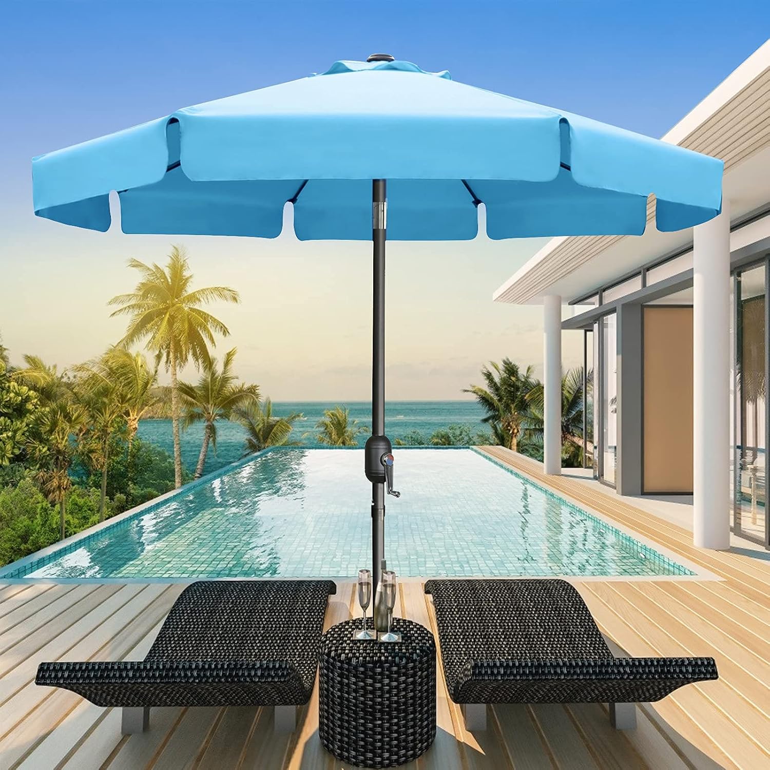 MASTERCANOPY Valance Patio Umbrella for Outdoor Table Market -8 Ribs (10ft, Dark Gray)