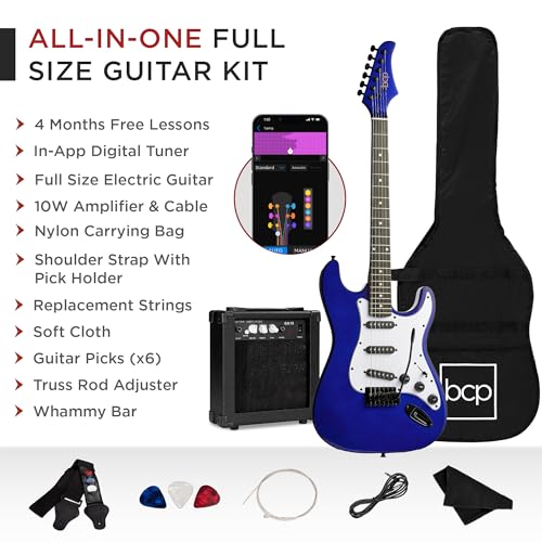 Best Choice Products 39in Full Size Beginner Electric Guitar Starter Kit w/Case, Strap, 10W Amp, Strings, Pick, Tremolo Bar - Sunburst