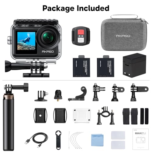 AKASO Brave 7 LE 4K30fps Action Camera with 256GB MicroSDXC U3 Memory Card Accessories Kit Bundle Ultra HD 131FT Waterproof Camera EIS 2.0 WiFi