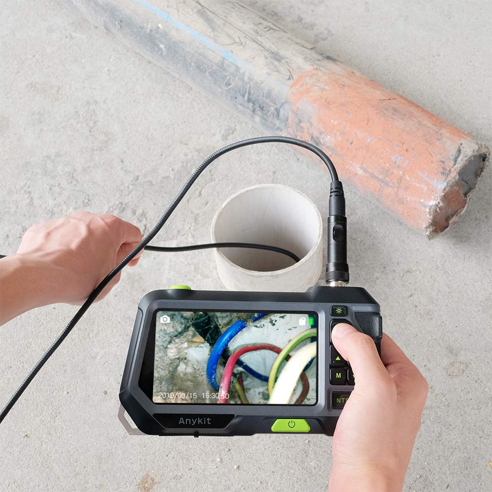 Dual Lens Endoscope with 5" IPS Screen, Anykit NTS500 5.5mm 1080P HD Borescope Inspection Camera, IP67 Waterproof Snake Camera with Lights & Tool Box