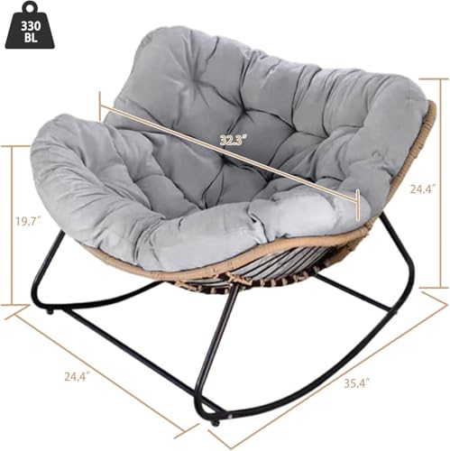 Outdoor/Indoor Rocking Chair,Papasan Chair,Outdoor Patio Porch Furniture,Rattan Wicker Lounge Chair Indoor