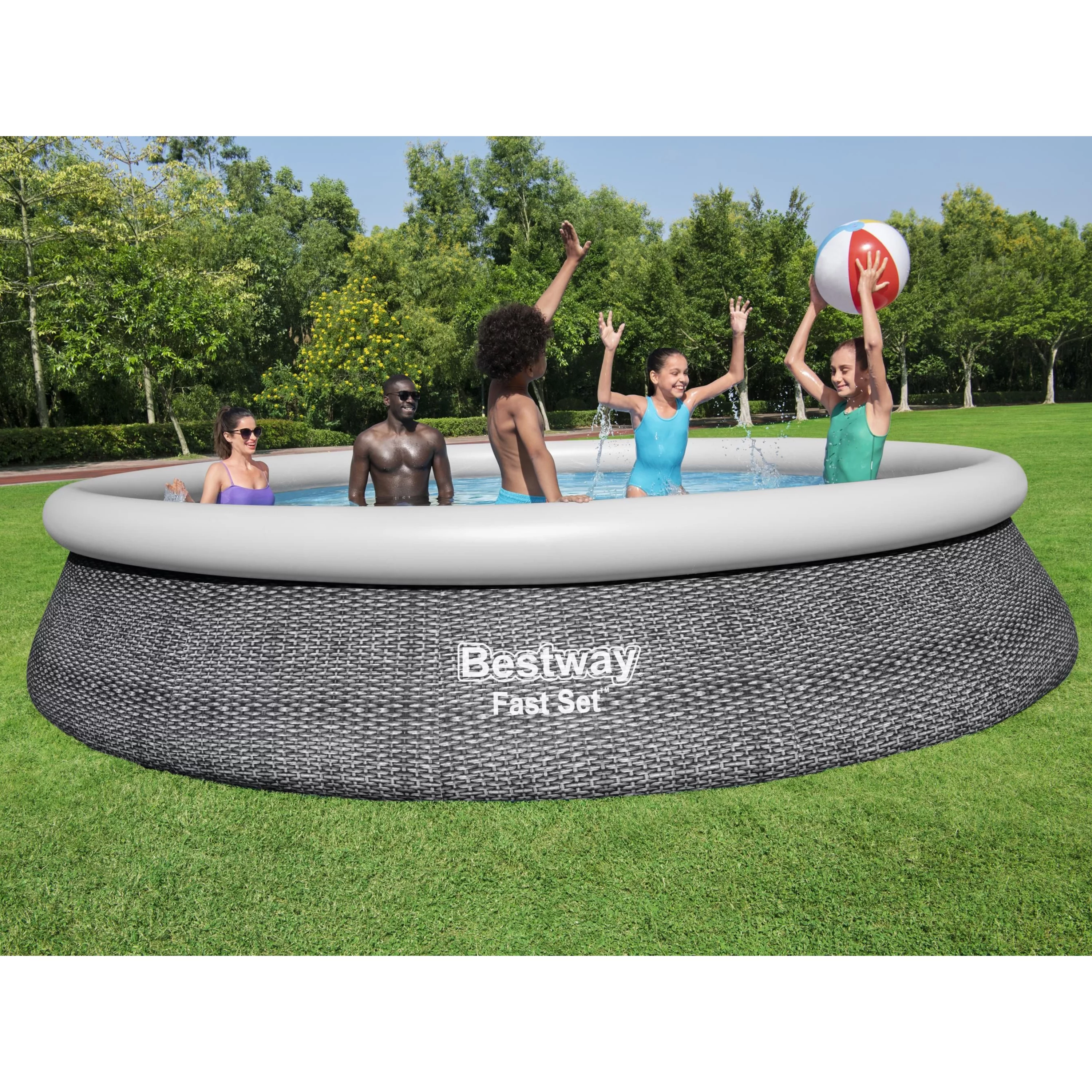 Bestway Fast Set 15' x 33" Round Inflatable Outdoor Above Ground Pool Set
