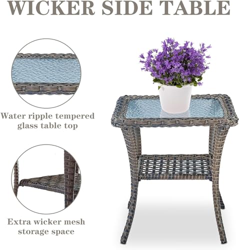 Patio Wicker Chairs Swivel Rocker - Outdoor Swivel Rocking Chairs Set of 2 with Rattan Side Table
