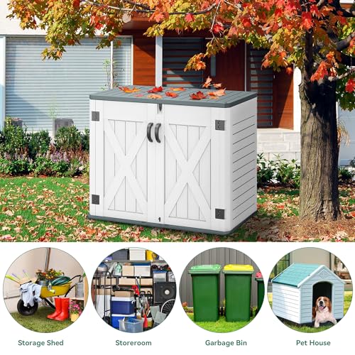 YITAHOME Outdoor Horizontal Storage Sheds w/o Shelf, Weather Resistant Resin Tool Shed, Multi-Opening Door for Storage of Bike, Trash Cans