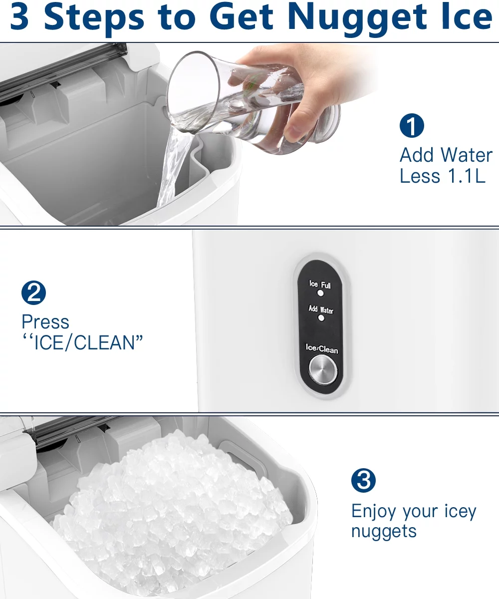 COWSAR 33lbs Countertop Nugget Ice Maker, Potable with Scoop,聽Soft Nugget Ice Ready in 10mins, Red