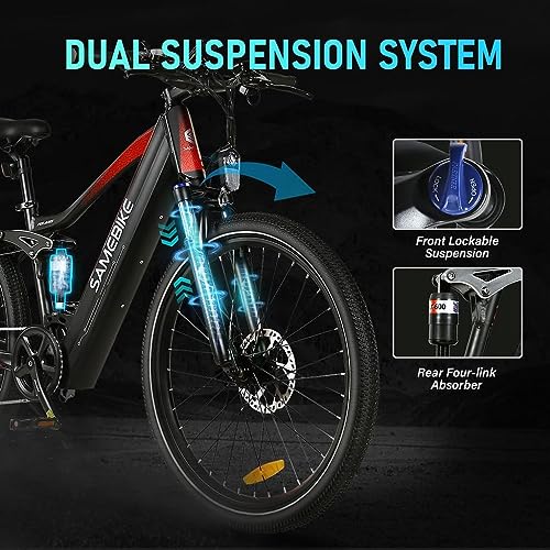 SAMEBIKE Electric Bike 750W 28MPH Electric Mountain Bike Full Suspension, 26 inch Ebike for Adults with 48V 14Ah Battery
