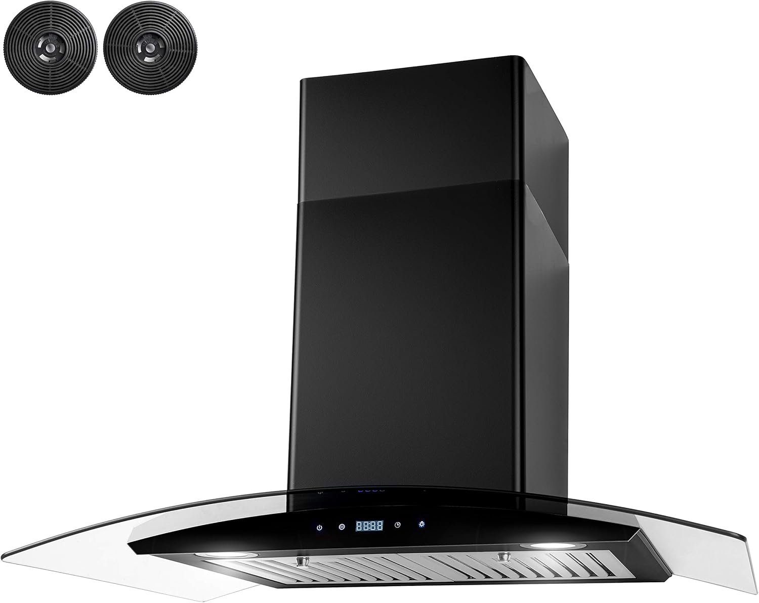 AKDY 217 CFM Convertible Wall Mount Range Hood with Tempered Glass and Carbon Filters in Black Painted Stainless Steel (30 in)