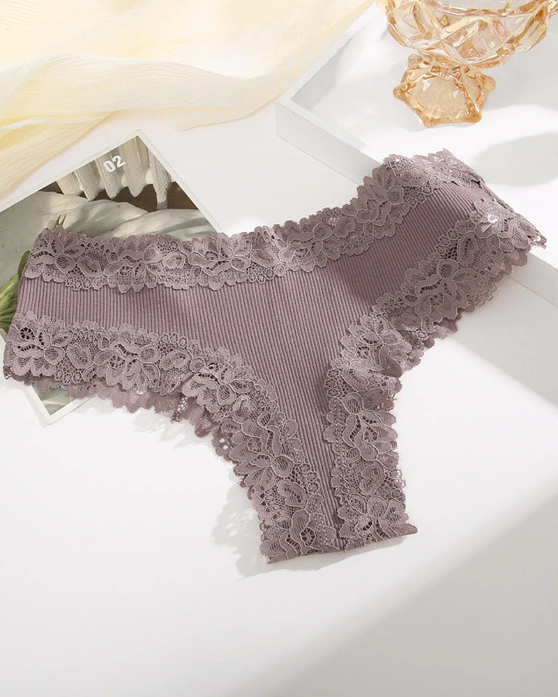 Ribbed Cotton Lace Mid-Rise Panty(9 pack）
