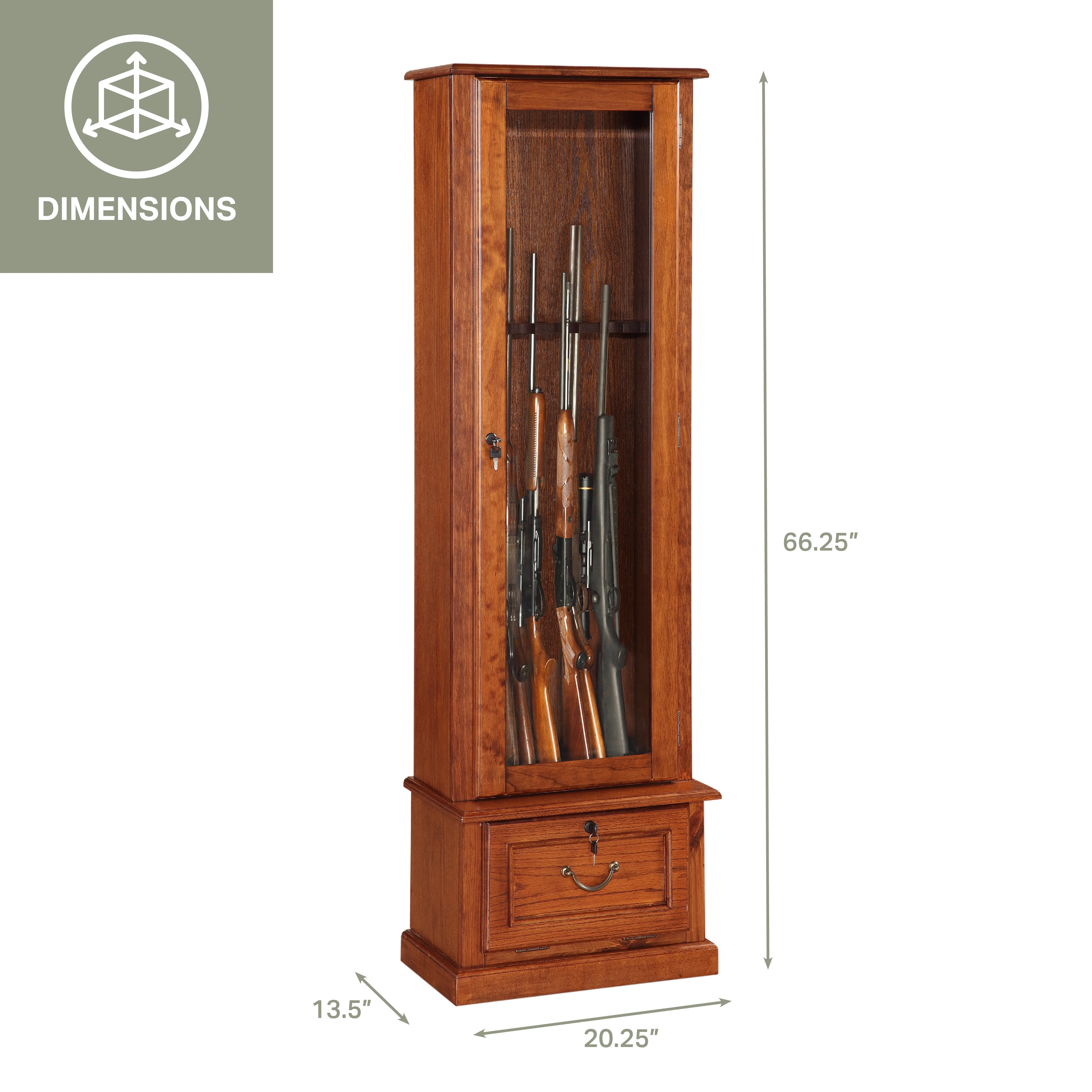 American Furniture Classics 8 Gun Key Lock Wooden Storage Display Cabinet