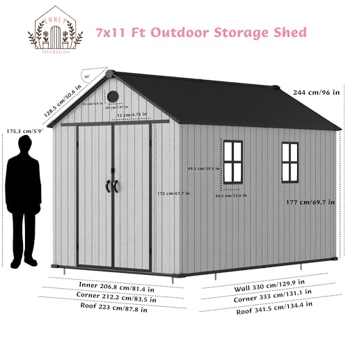4.4x6 FT Resin Outdoor Storage Shed, 230 Cuft Garden Tool Sheds & Outdoor Storage Plastic Shed with Floor