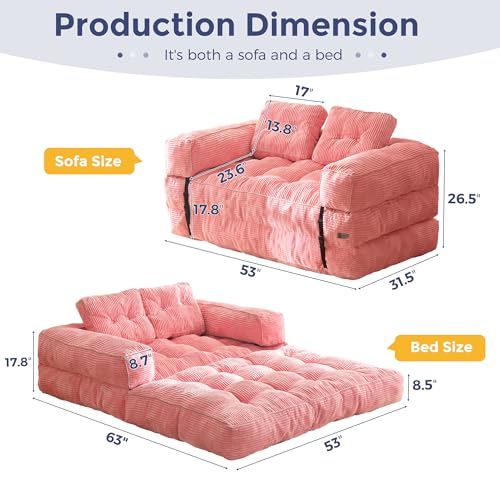 MAXYOYO Folding Sofa Bed, L-Shaped Convertible Sofa Bed with Armrest Foldable Sleeper Couch with Pillow