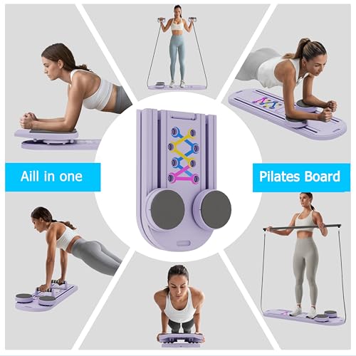 Pilates Board, 6 in 1 Pilates Reformer Set, Foldable Pilates Reformer Machine with Resistance Bands & Ab Trainer for Home Workout