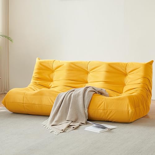 Bean Bag Chair for Adults - Suede & Microfiber Fireside Floor Chair, Comfortable Corner Lounge Sofa for Living Room, Bedroom, Office (3-Seater, Beige)