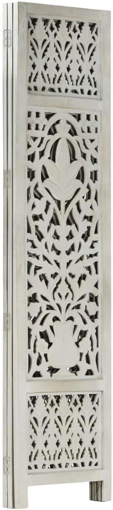 [Hand-Carved Room Divider] - Elegant 3-Panel Gray Wood Screen for Stylish Home Separation
