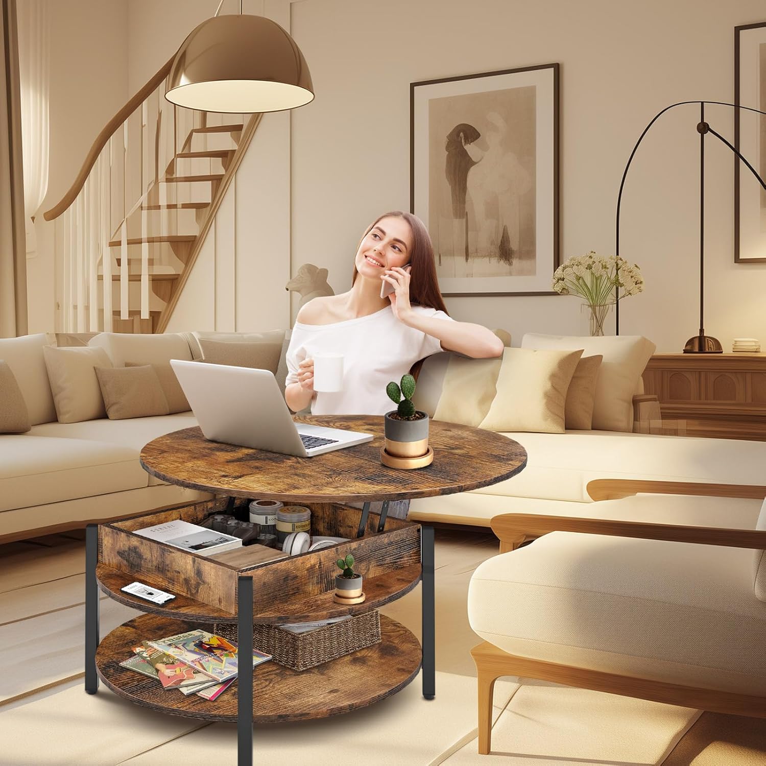 CLATINA Round Lift Top Coffee Table