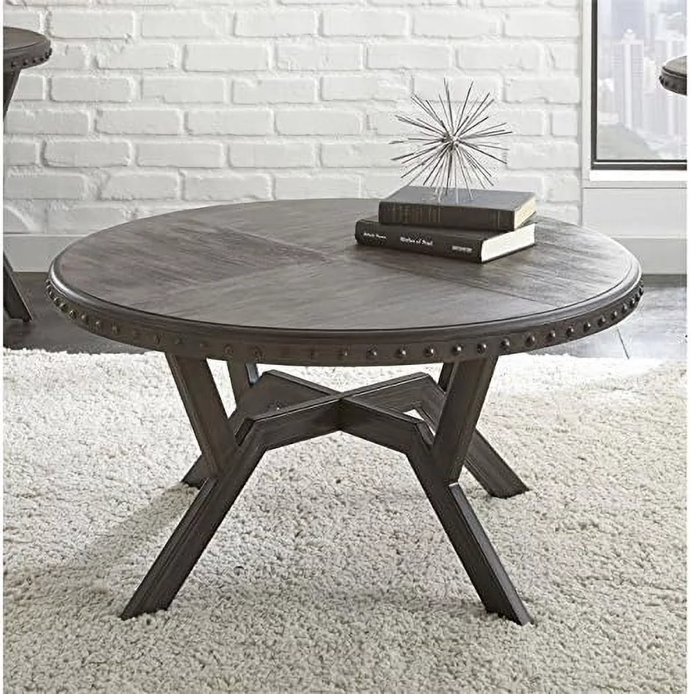 Contemporary Metal Round Coffee Table In Weathered Gray