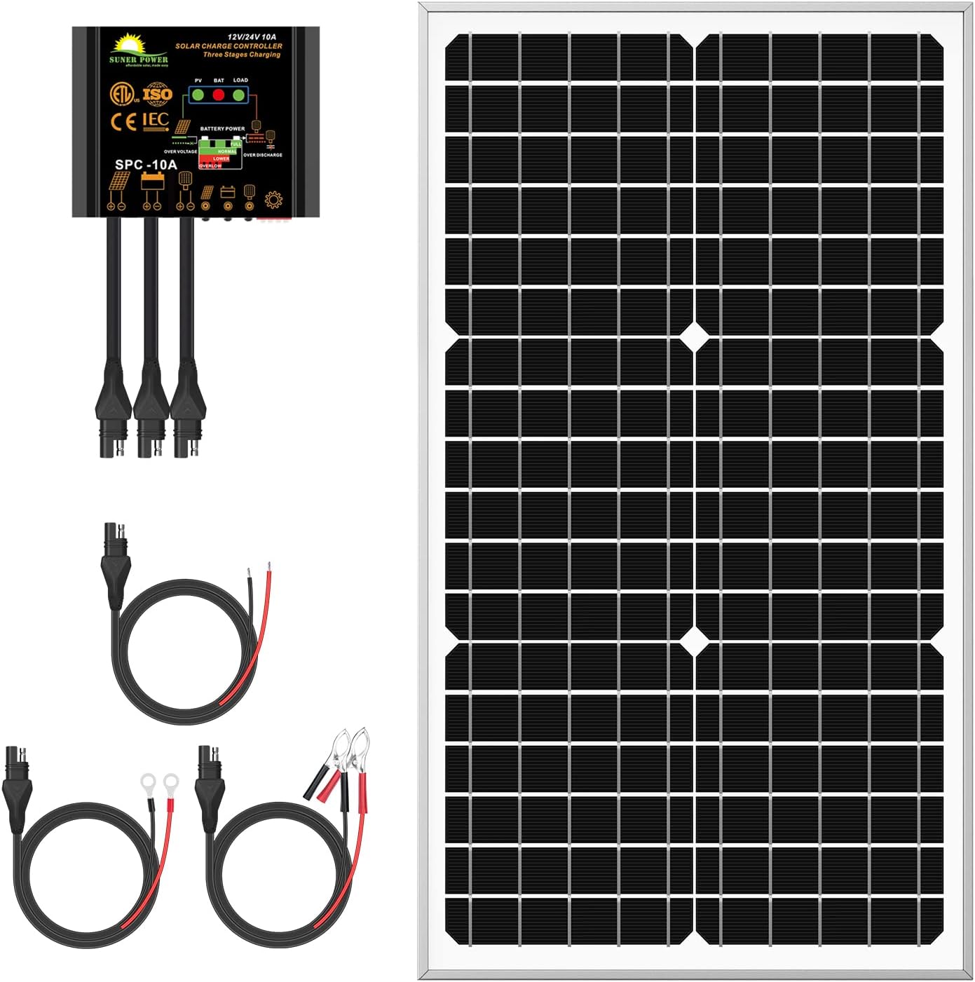 SUNER POWER 50 Watts Mono Crystalline 12V Solar Panel Kits