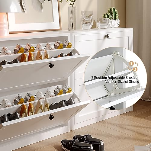 VOWNER Shoe Cabinet with 2 Flip Drawers, Freestanding Shoe Storage Cabinet with Adjustable Shelf & Anti-Tipping Device, Shoe Rack for Entryway