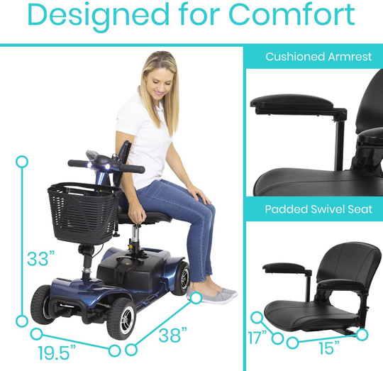 Vive 4 Wheel Mobility Scooter - Electric Powered Wheelchair Device - Compact Heavy Duty Mobile for Travel, Adults, Elderly