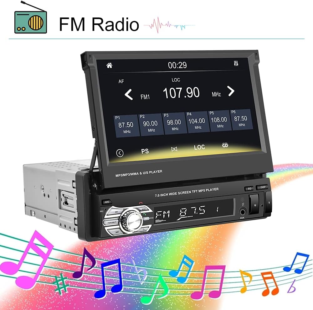 Single Din Car Stereo with CarPlay ,EKAT 7 Inch Flip Out Touchscreen Car Radio Receicer Supports Bluetooth FM Mirror Link for Android/iOS