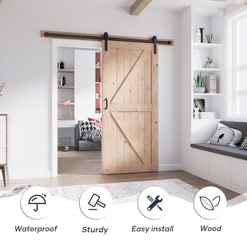 FREDBECK 48in x 80in Sliding Wood Barn Door with 8FT Barn Door Hardware Kit Included K Shape Solid Spruce Panel Sliding Door Double Surfaces Need to