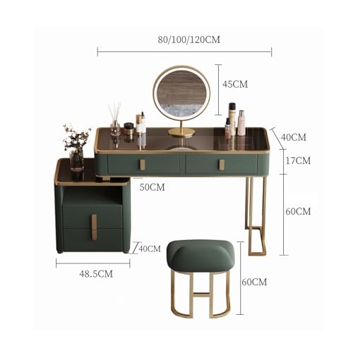Dressing Table Dresser Storage Cabinet Bedside Table Bedroom Modern Minimalist Wood Makeup Table LED Mirror Green Luxury Makeup Table