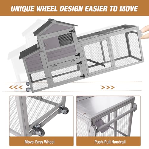 Chicken Coop Chicken House for Outdoor, Poultry Cage with Wheels Mobile Hen House and UV-Resistant Roof - Grey