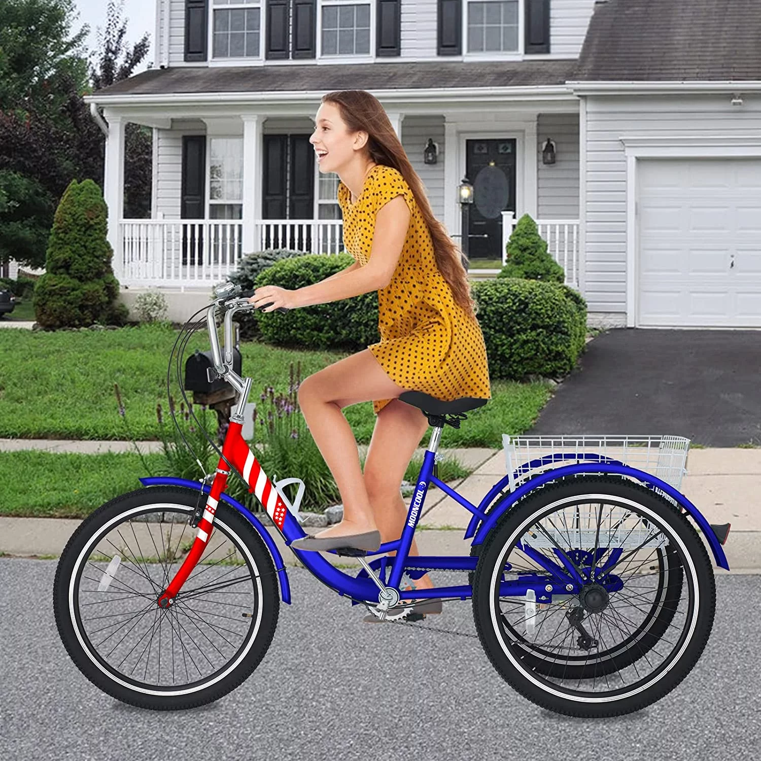 Docred Adult Tricycle 7 Speed 24 Inch Three Wheel Bike Cruiser Trike for Men/Women/Seniors