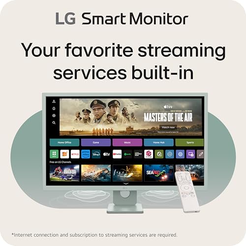 LG 27SR50F-W Smart Monitor 27-Inch FHD (1920x1080) IPS Display, webOS 23, HDR 10, x2 Built-in Speakers, AirPlay 2, Screen Share, Bluetooth, ThinQ App