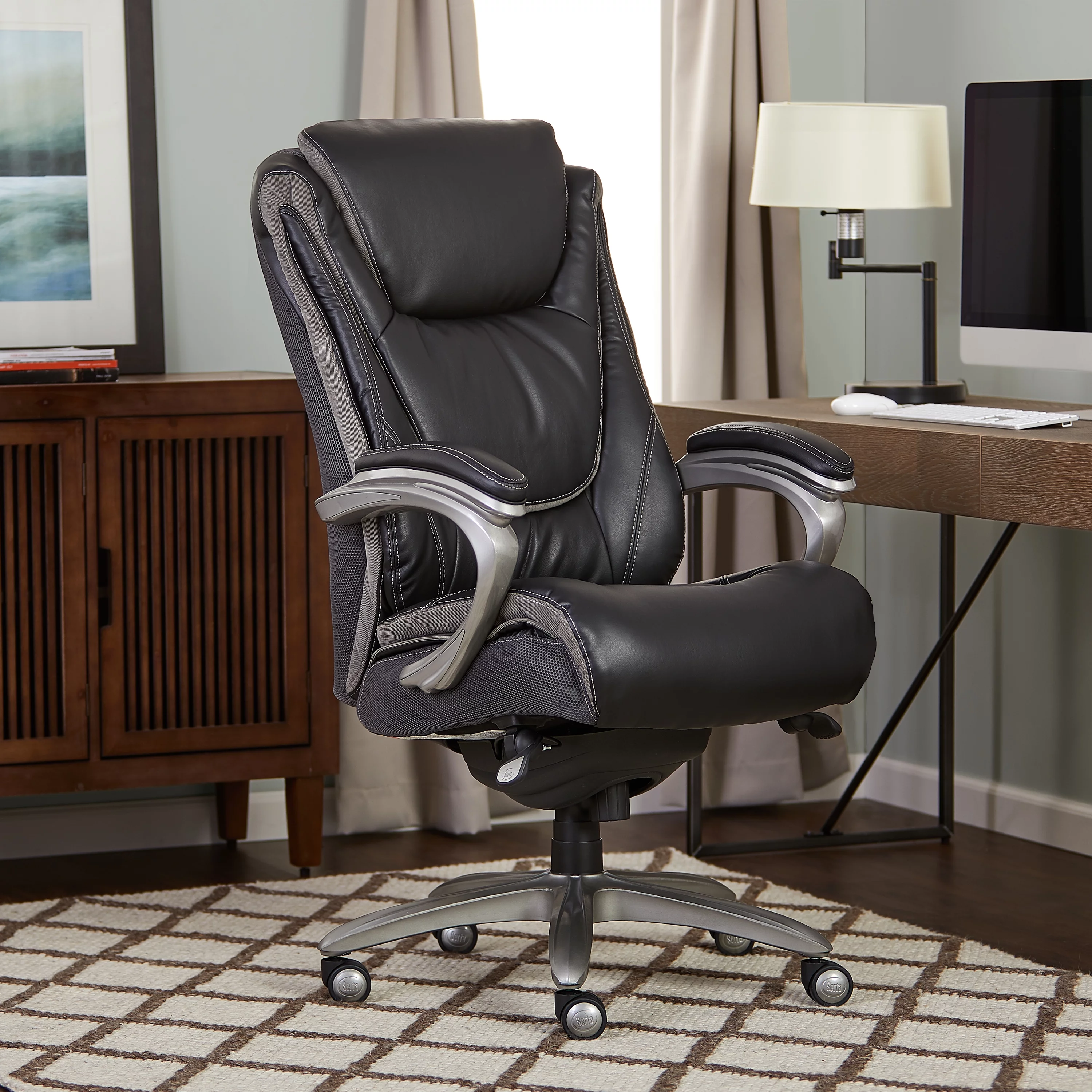 Serta Bonded Leather Big & Tall Office Chair with Smart Layers, 350 lb. Capacity, Black