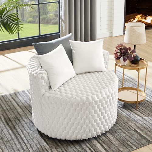 360 Swivel Accent Barrel Chair with Storage Ottoman & Headrest