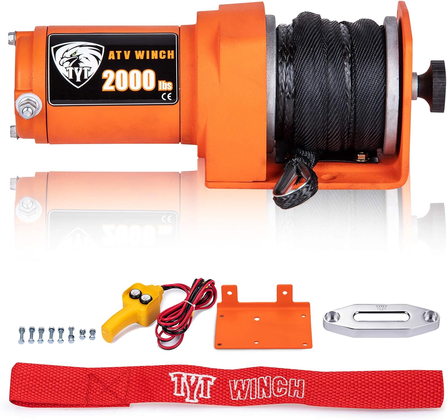 TYT 2000 lb. Advanced Load ATV/UTV Electric Winch Kits, 12V Steel Cable Electric Winch with Wired Handle Remotes and Mounting Bolt Pattern