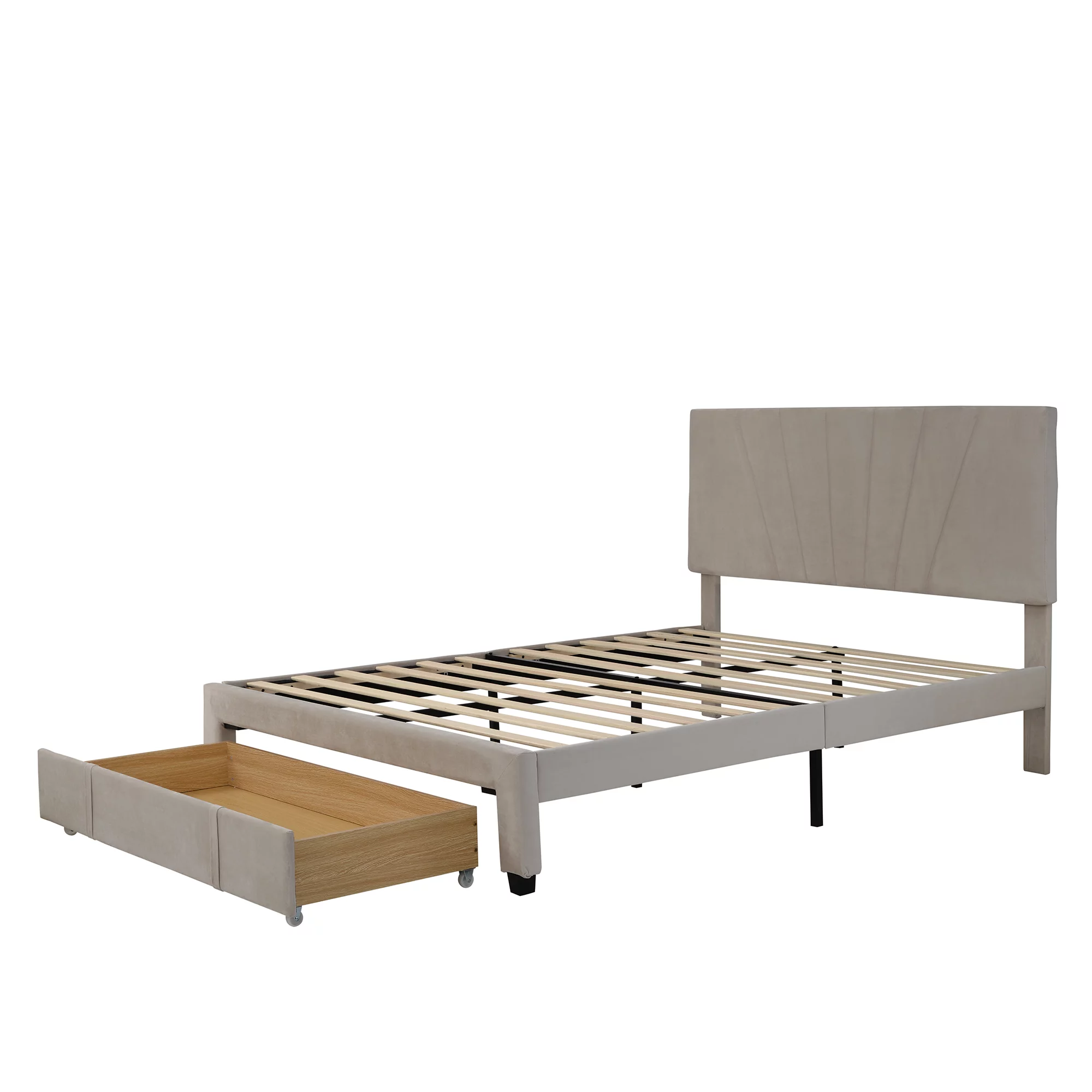 Queen Size Velvet Upholstered Platform Bed