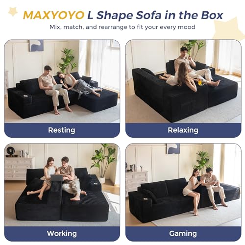 MAXYOYO 110" Modular Sectional Couch with L-Shape Chaise, Modern Boneless Couch for Living Room, Sofa in A Box, Oversized Sofa Sleeper with Deep Seat
