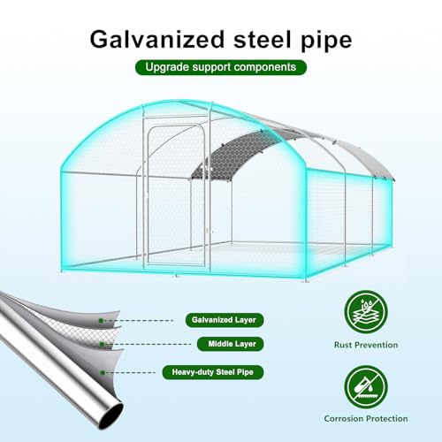 Large Metal Chicken Coop with Roosting Perch Walk-in Poultry Cage Chicken Run House Chicken Pen Spire Shaped Coop with Waterproof Cover for Outdoor
