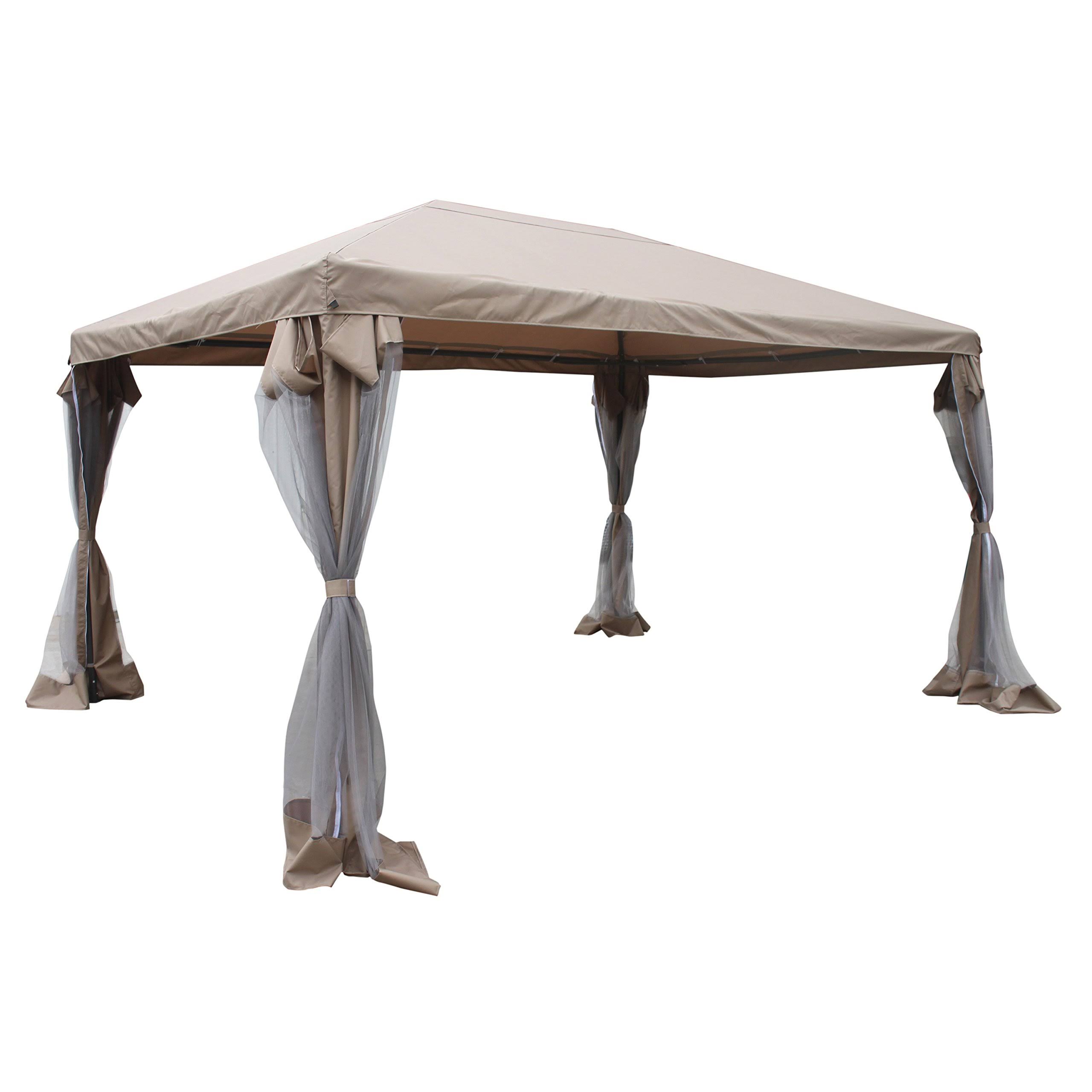 Aleko 10x13 Feet Fully Enclosed Garden Gazebo Canopy with Mesh Insect Screen - Brown