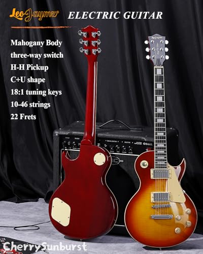 Leo Jaymz Full Size Single Cut Electric Guitar -Mahogany body，Mahogany neck on C+U shape， with Amazing US Flag Sticker on Arched Top (US Flag)