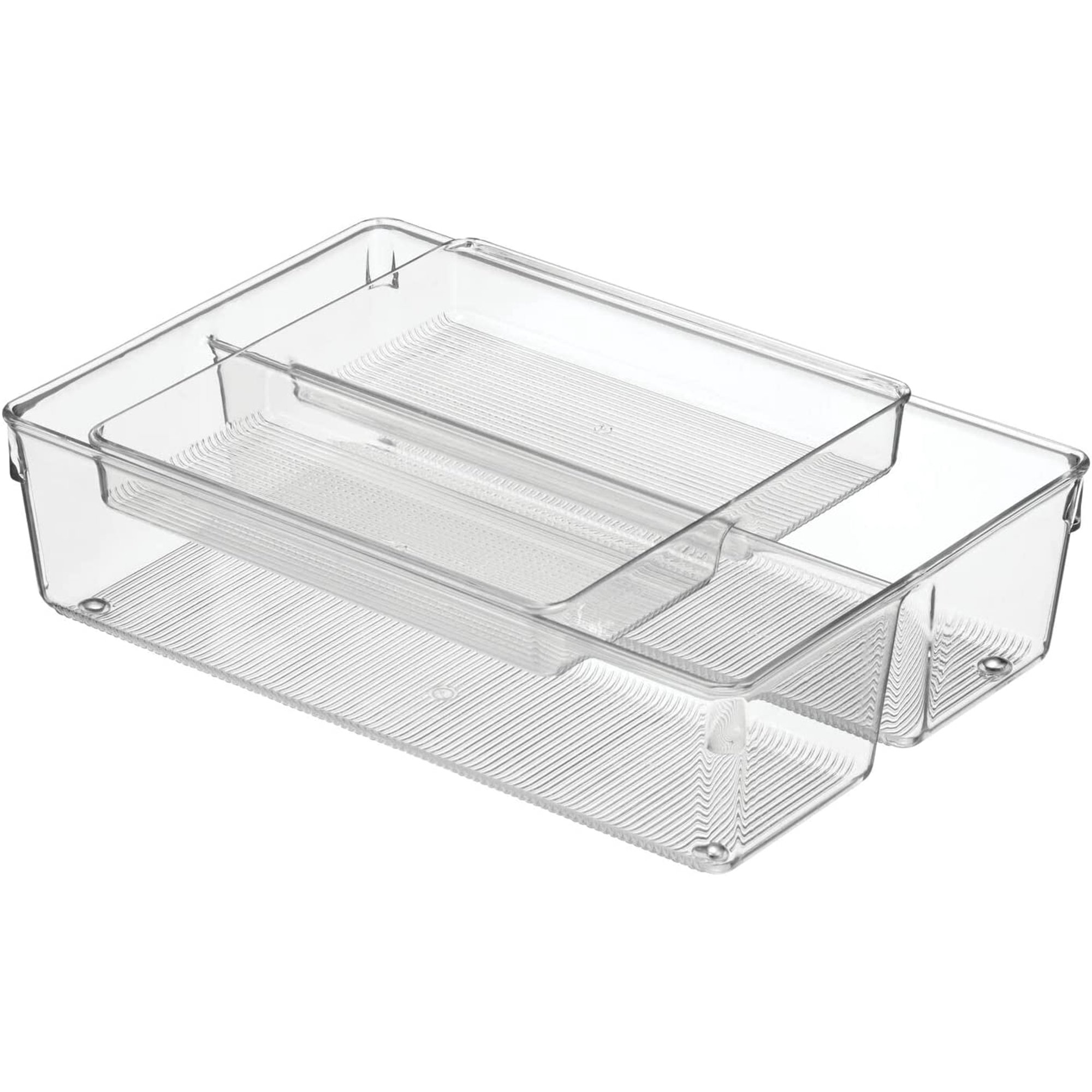 Plastic Stackable Kitchen Drawer Organizer with 2-Tier Tray - Fits Cabinet, Pantry, Refrigerator, Freezer