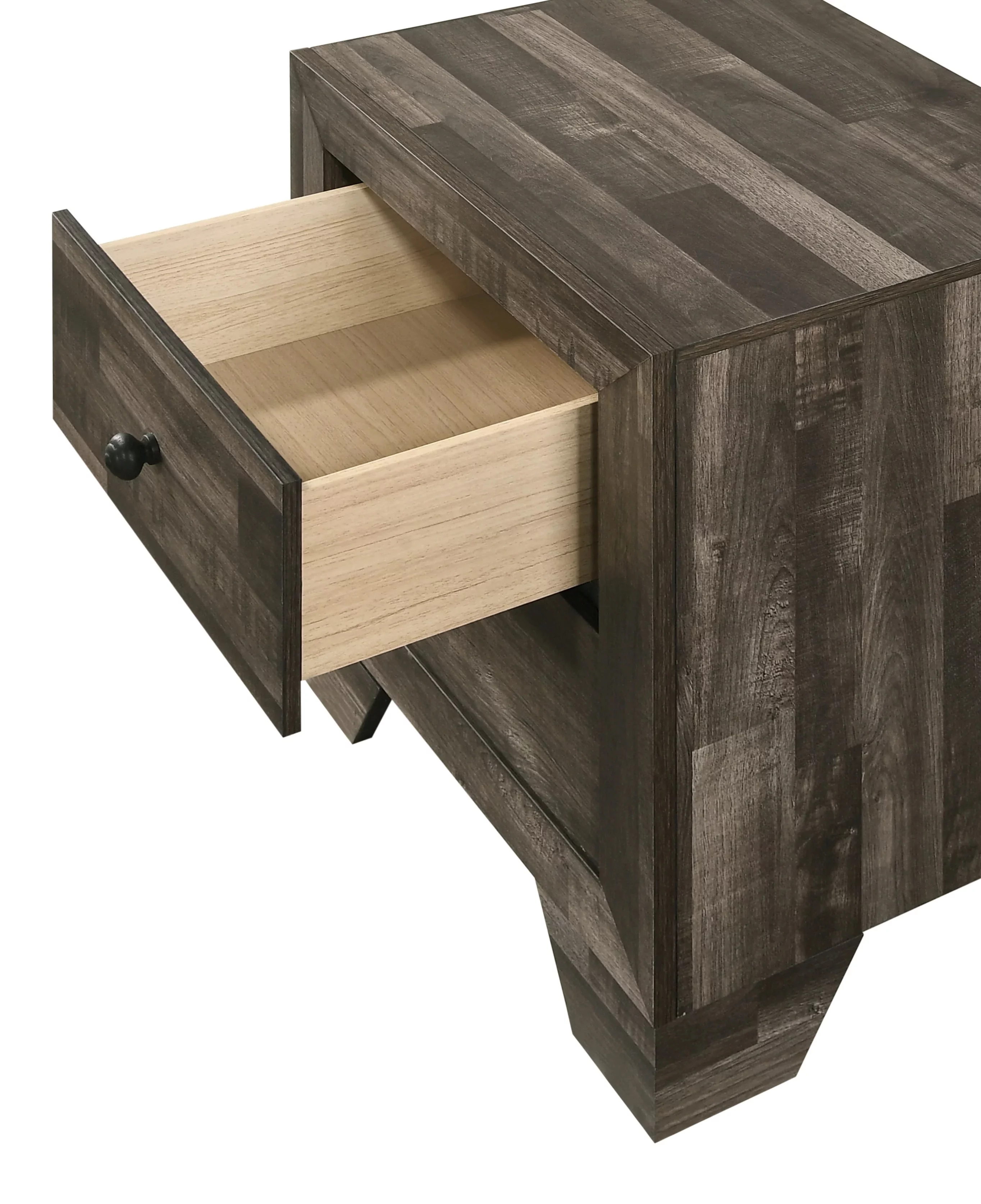 Rustic Brown Finish 4pc Queen Size Platform Bedroom Set Bed Dresser Mirror Nightstand Wooden Furniture