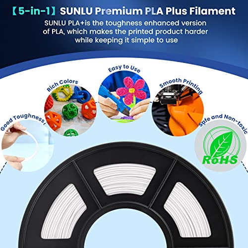 SUNLU 3D Printer Filament Bundle, PLA Plus Filament 10KG 1.75mm, Neatly Wound Filament for Most 3D Printer, 10 Colors, 1kg Spool