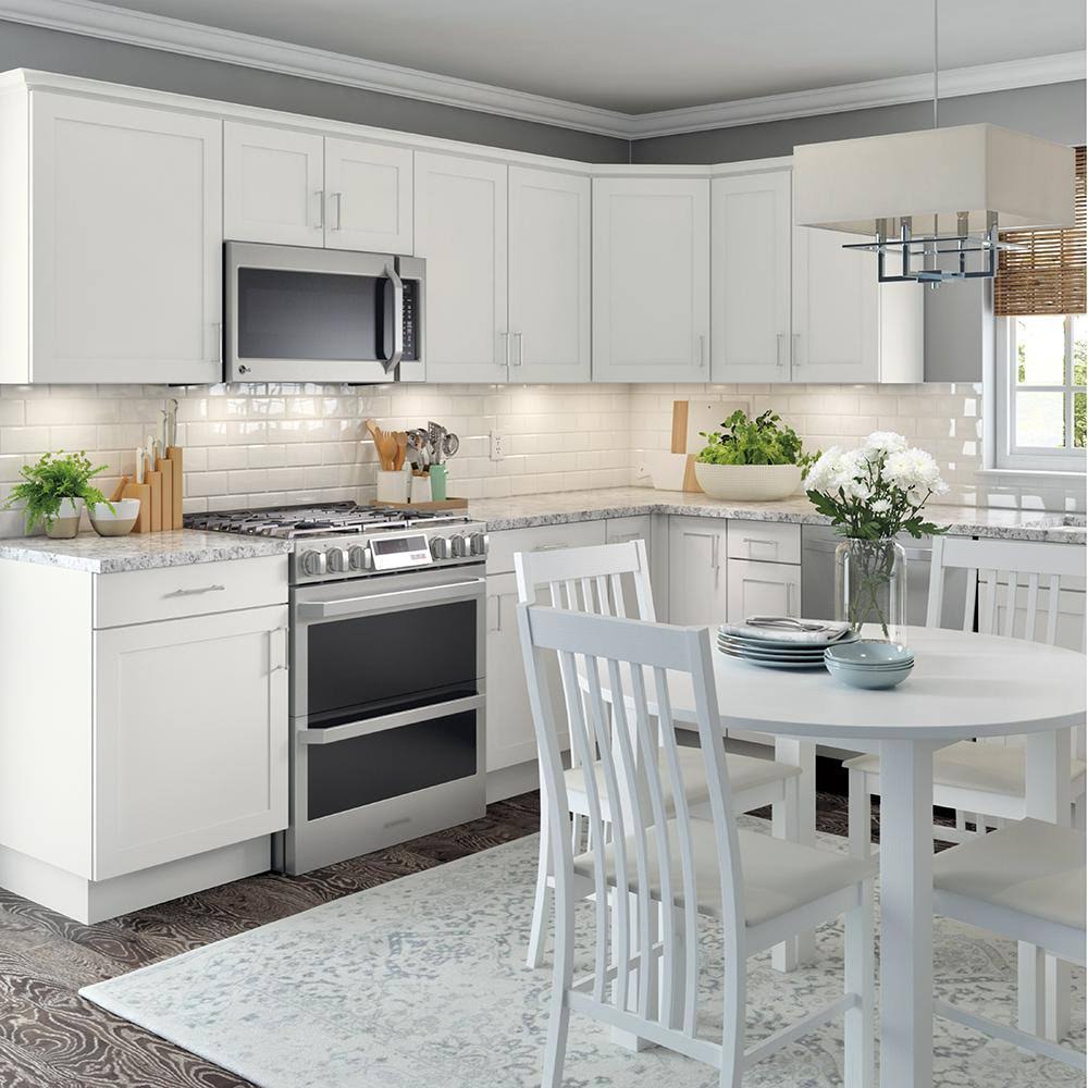 Hampton Bay Cambridge Shaker Assembled 12x36x12.5 in. Wall Cabinet with 1 Soft Close Door in White
