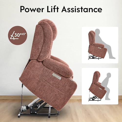 FLEXISPOT XL31 Power Lift Recliner Chair for Elderly, Electric Lift Chair with Massage & Heat, PU Leather Reclining Sofa w/Cup Holders