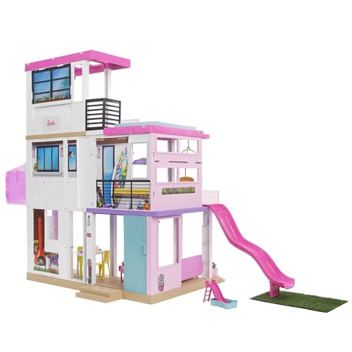 Barbie Dreamhouse (3.75-ft) 3-Story Dollhouse Playset with Pool & Slide, Party Room, Elevator, Puppy Play Area, Customizable Lights & Sounds